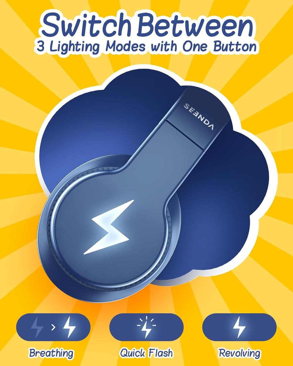 Auriculares Bluetooth Seenda Kids, 45H, 3 Modos de Luz, 85dB/94dB