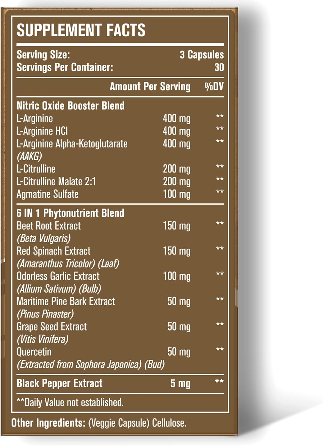 Suplemento de óxido nítrico de 2255 mg para corazón, 90 cáp