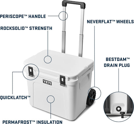 YETI Roadie 60 - Hielera con ruedas y mango retráctil de periscopio