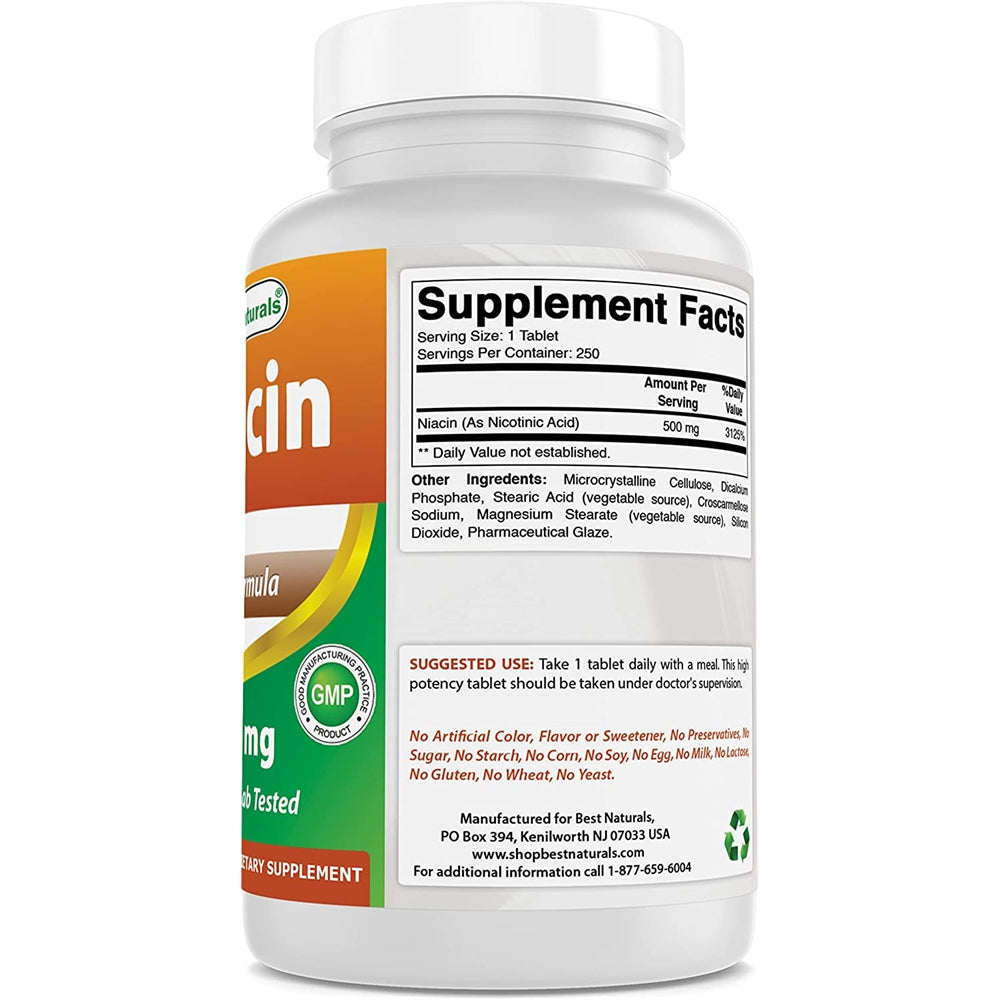 Suplemento Niacina 500 mg 250 comprimidos vitamina B3
