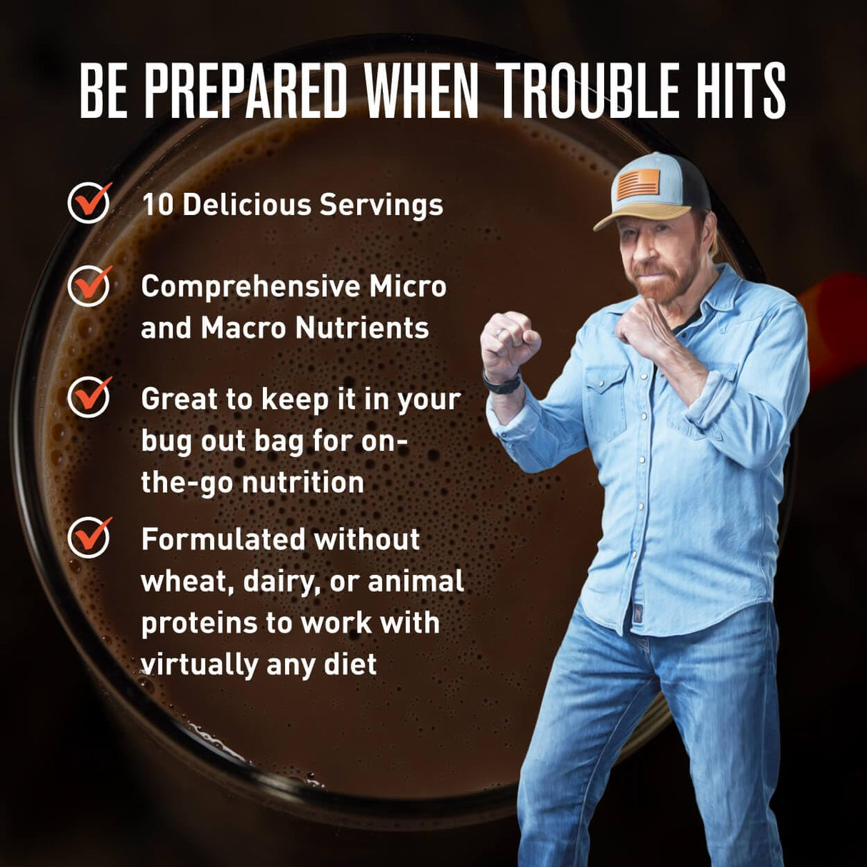 Batido Nutricional Basecamp Chuck Norris, 18g Proteína, 10 Porciones