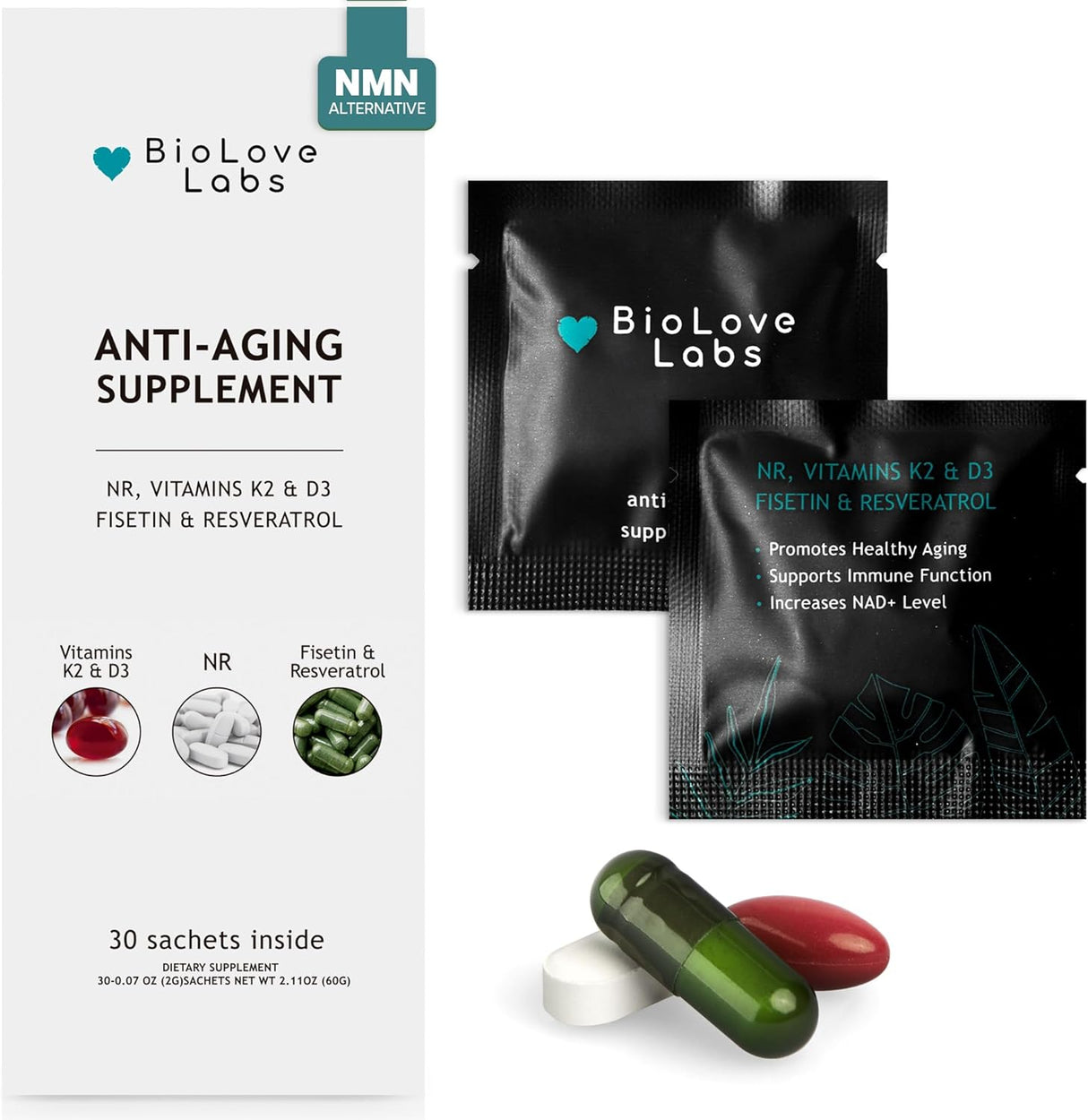 Suplemento NAD+ 3 en 1 Booster: ribósido de nicotinamida NR