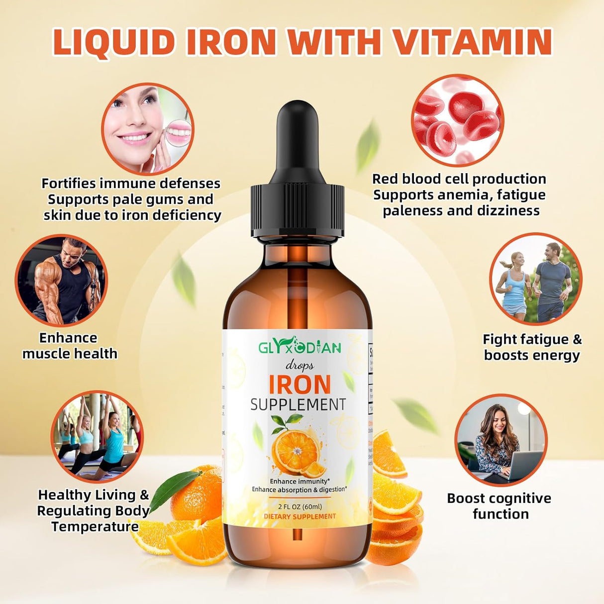 Suplemento líquido de hierro para mujeres y hombres, 60ml, absorción 98%