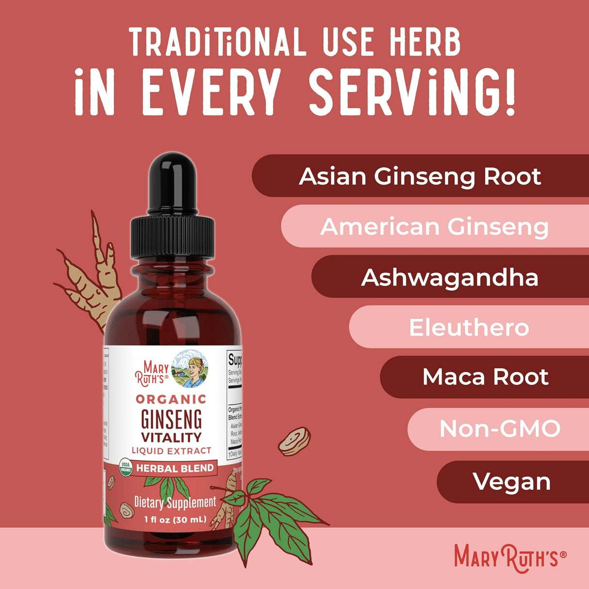 MaryRuth Organics Suplemento herbal para cerebro, energía y memoria