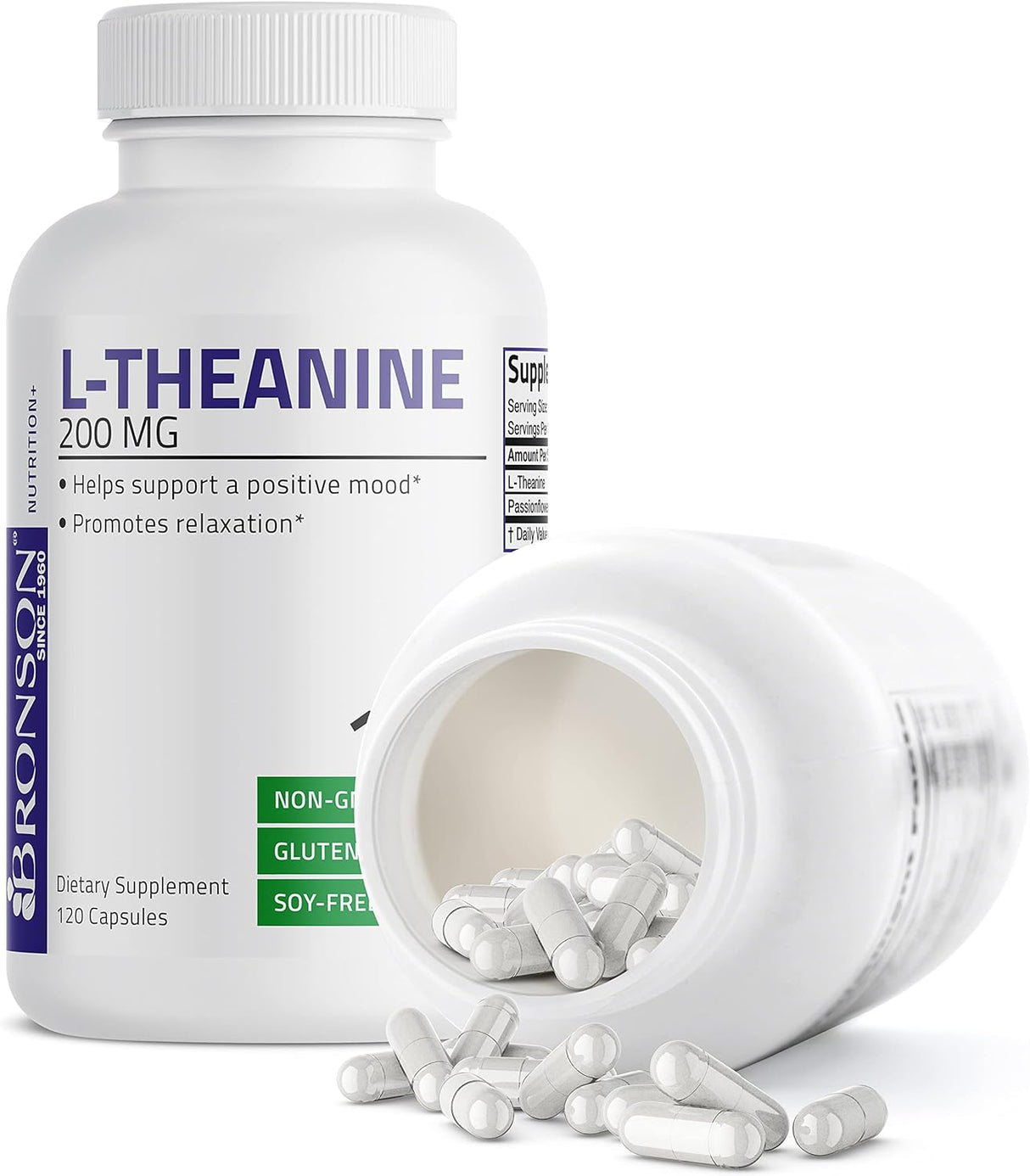 Suplemento Bronson L-teanina de 200 mg (doble fuerza) 120 un