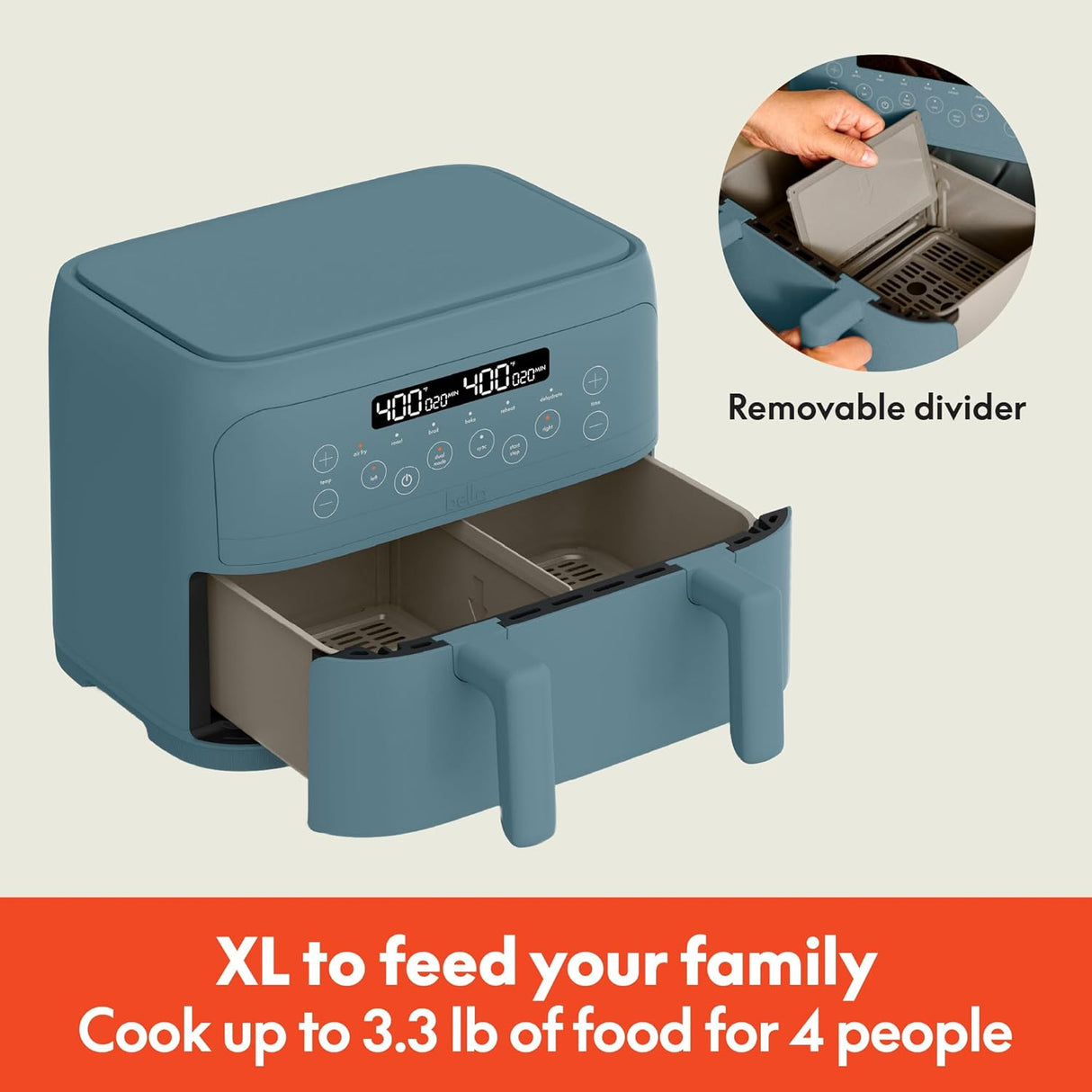 Freidora de aire Bella 4 Qt, 1200W, 2 canastas, TriZone