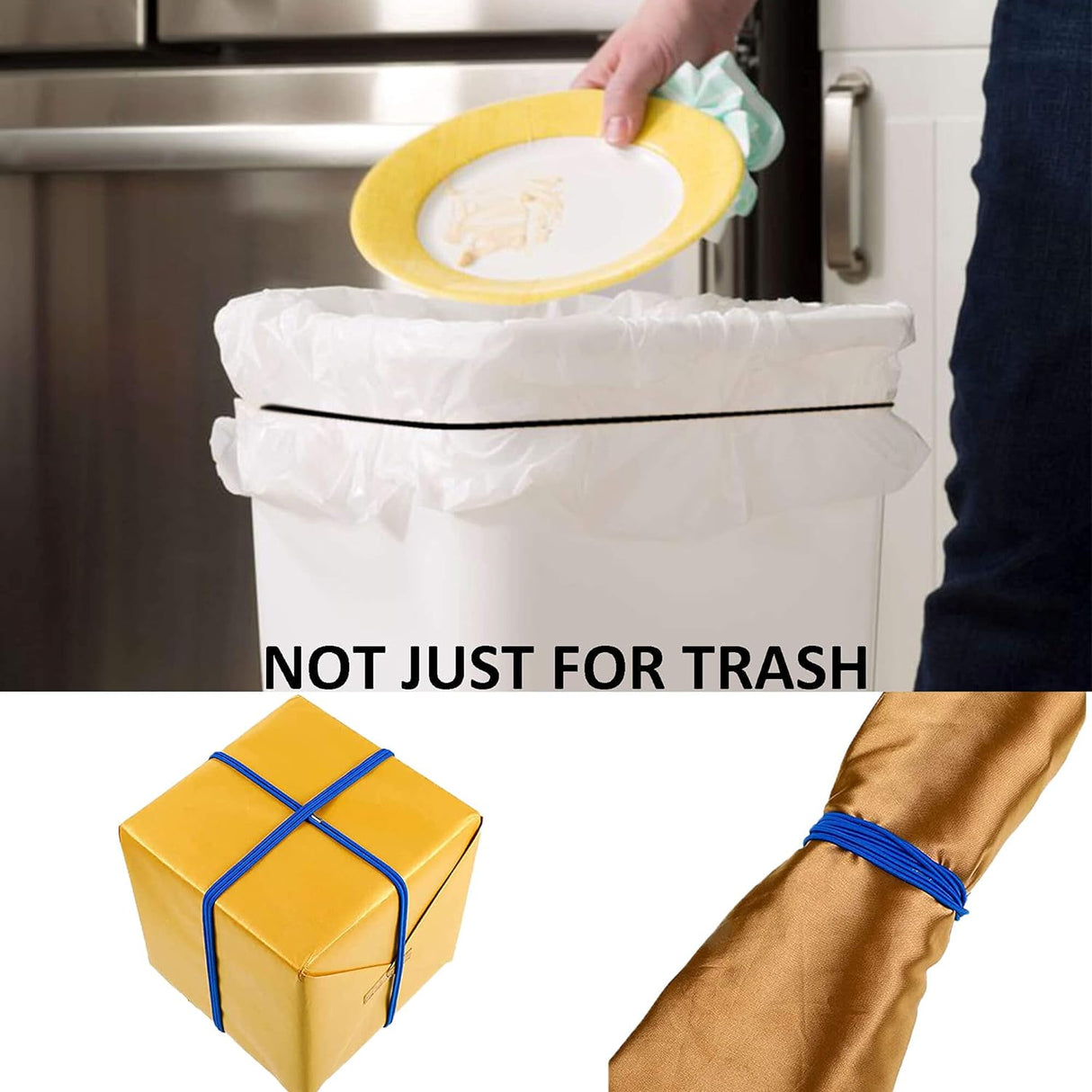 Juego de 3 bandas para botes de basura de 13 a 30 galones, bandas elásticas para botes de basura Hongmed para artículos para el hogar, banda colorida para forro de botes de basura, bueno