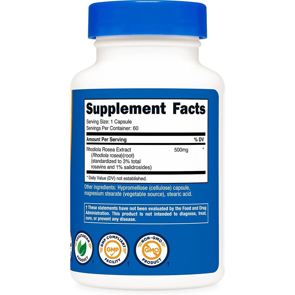 Suplementos Rhodiola Rosea 500 mg, 60 cápsulas vegetarianas