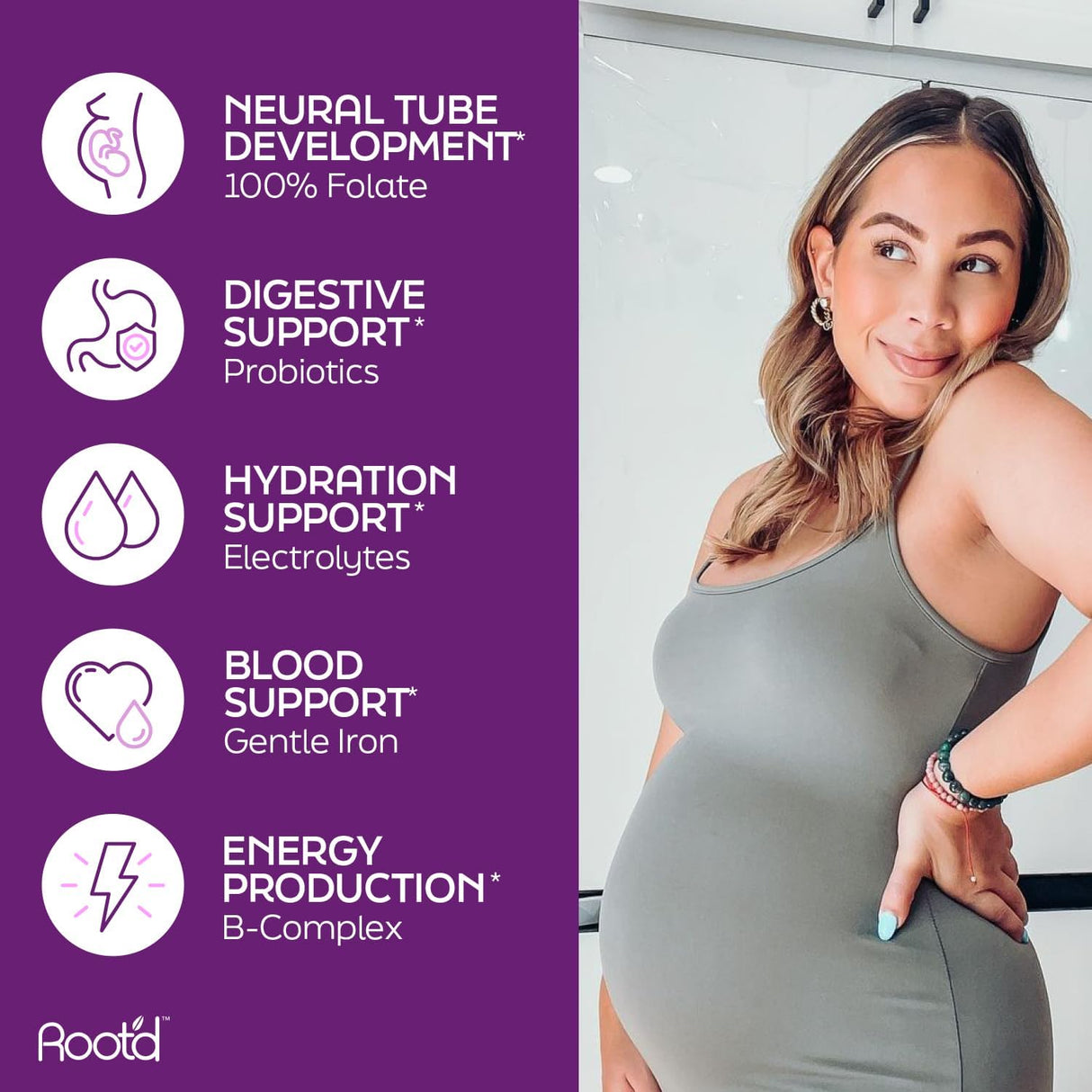Root'd Multivitamin Prenatal en Polvo - 25 vitaminas, minerales y electrolitos, 30 sobres