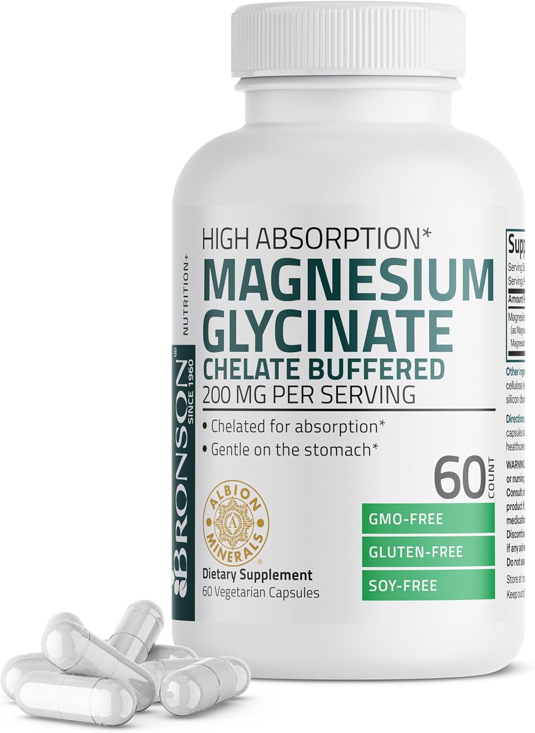 Bronson Magnesio Glicinato 200mg, Alta Absorción, 60 Cápsulas