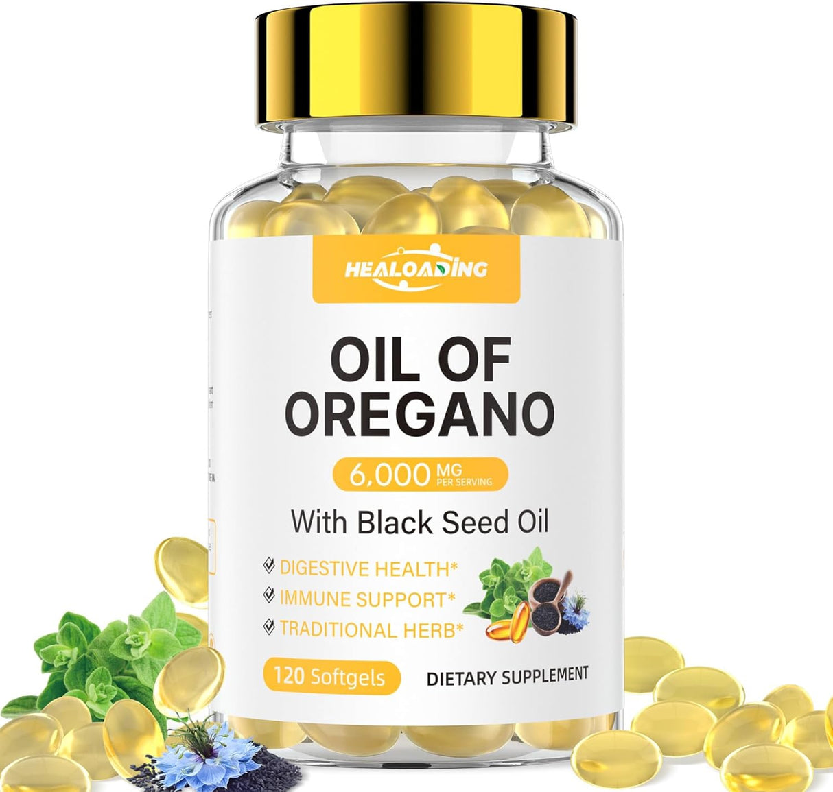 Aceite de Orégano en Cápsulas Naturales, 300mg, con Semilla Negra, Sin Gluten