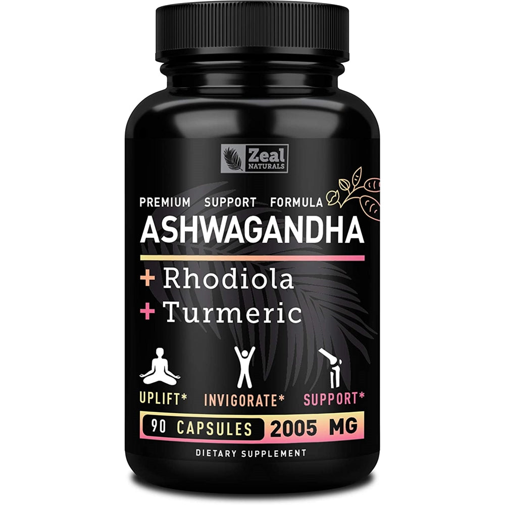 Suplemento Ashwagandha Complex + rodiola rosa + cúrcuma 90u