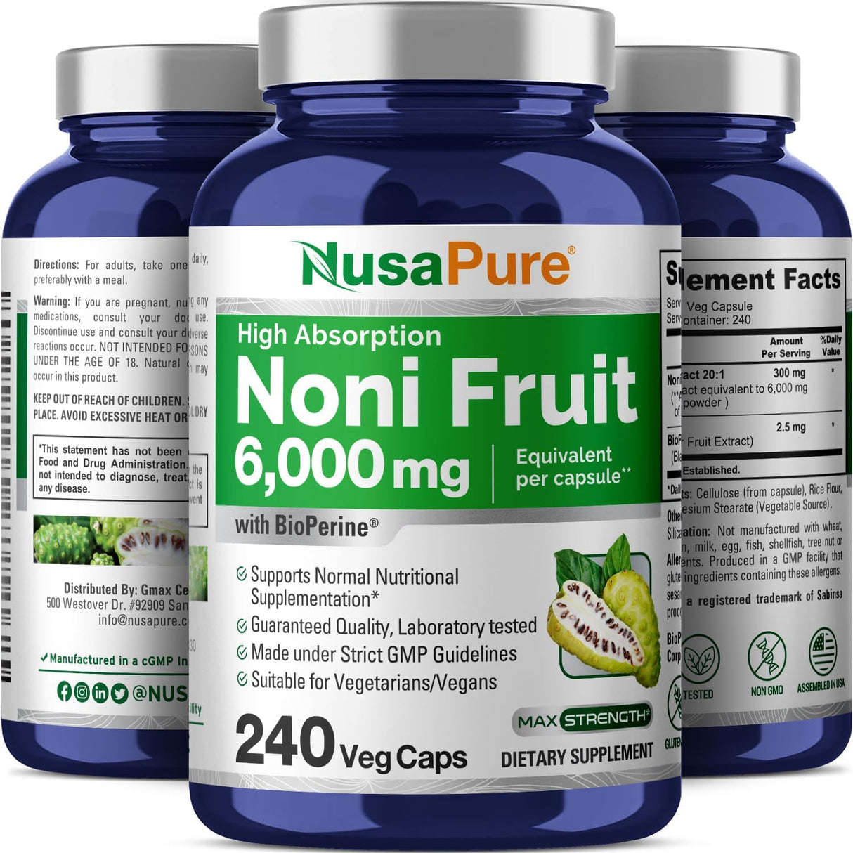 Suplemento Noni Fruit 6,000 mg 240 cápsulas vegetarianas