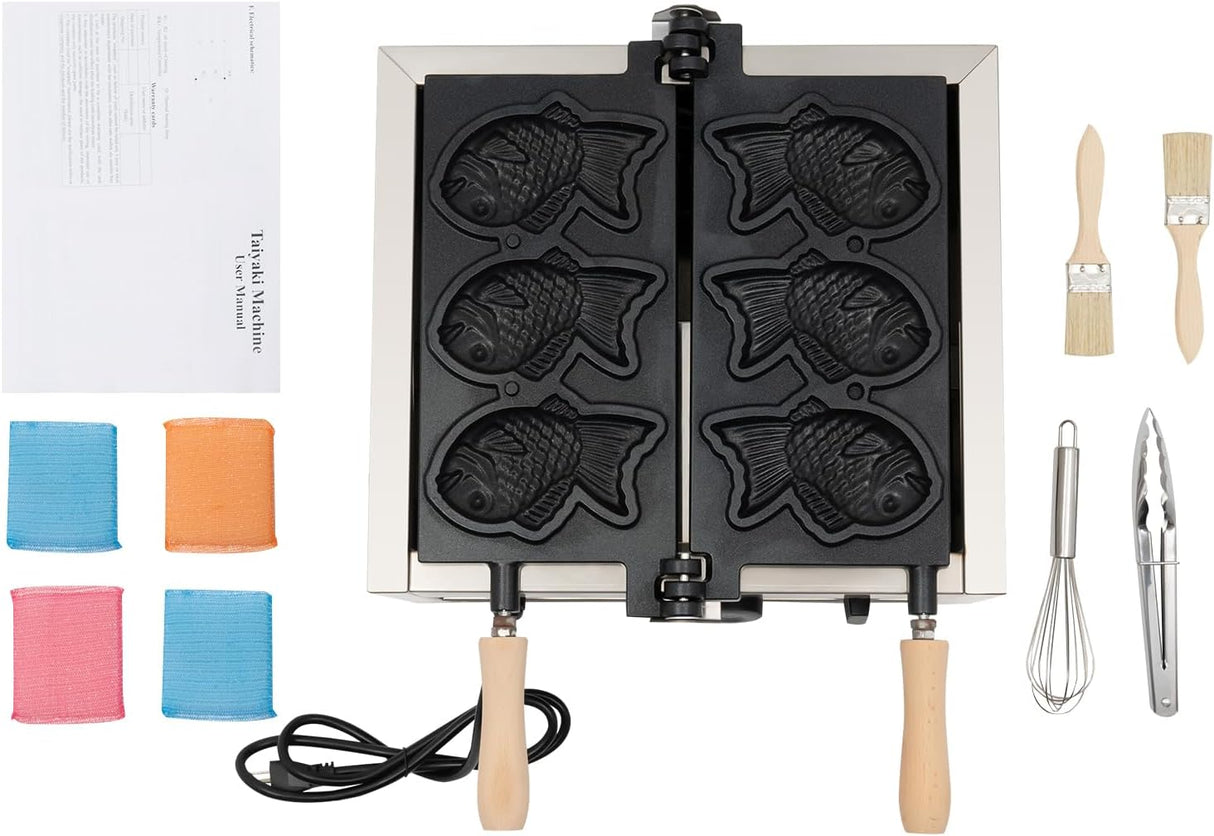 Máquina de Waffles Taiyaki, 1500W, Acero Inoxidable, 110V