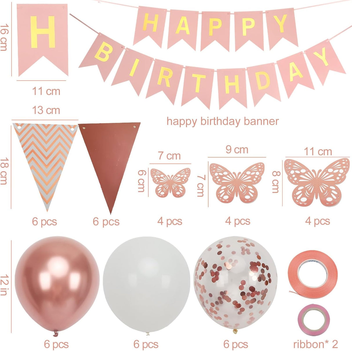 Decoración de Cumpleaños con Globos y Mariposas para Mujer y Niña