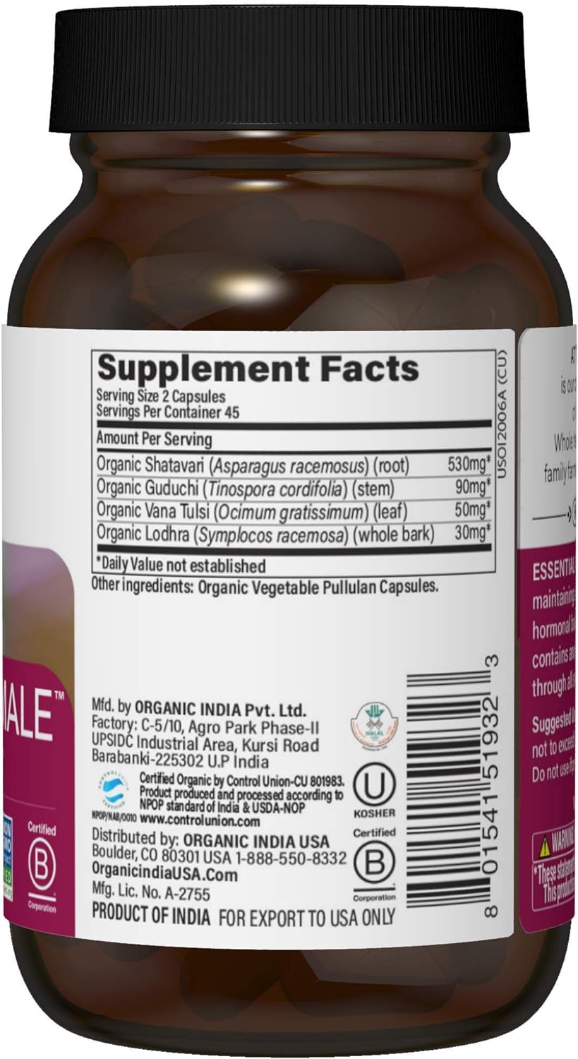 ORGANIC INDIA Suplemento herbario esencial femenino 90 cáp