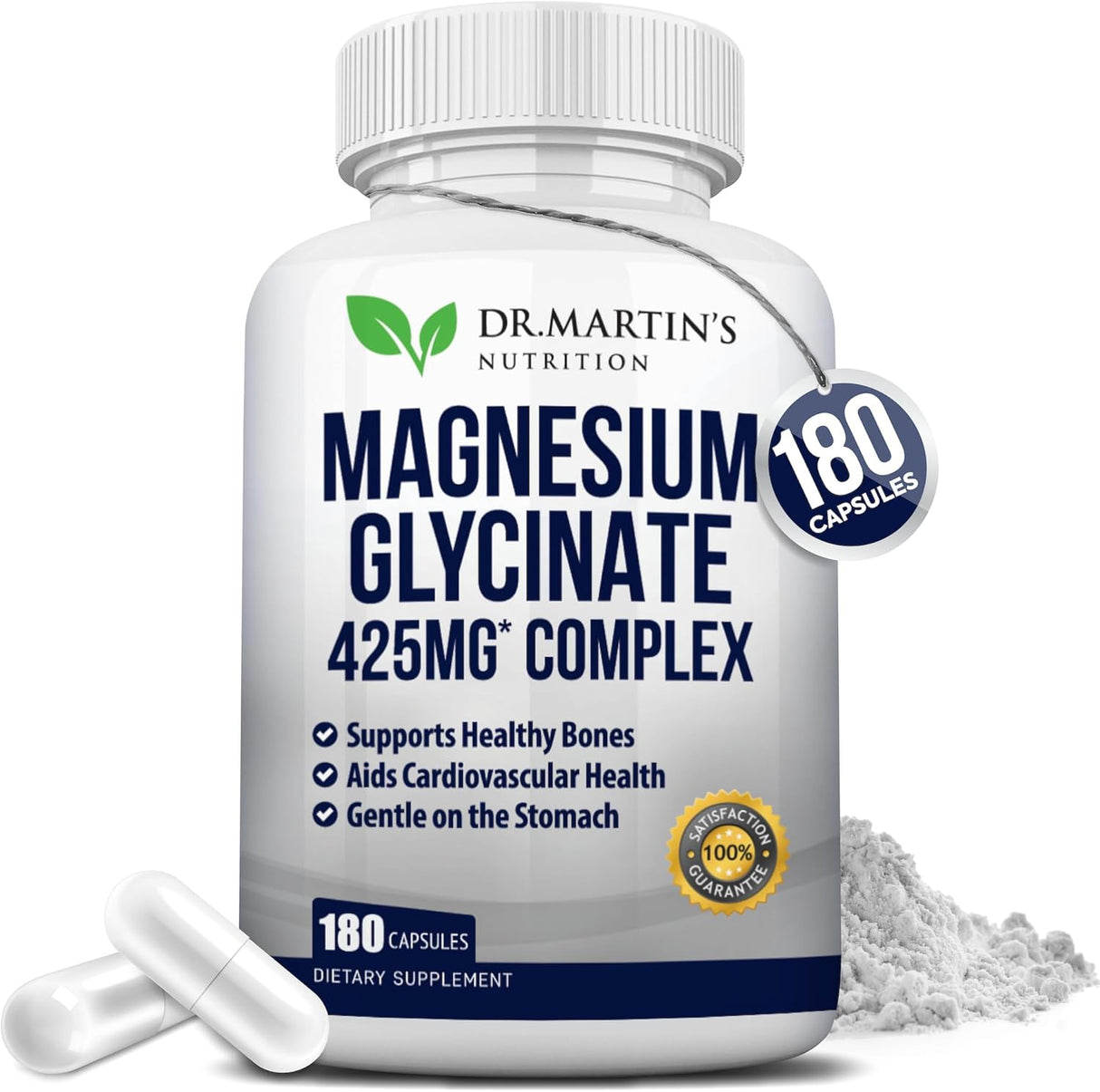 Magnesio Glycinato Premium 425mg - 180 Cápsulas Vegan