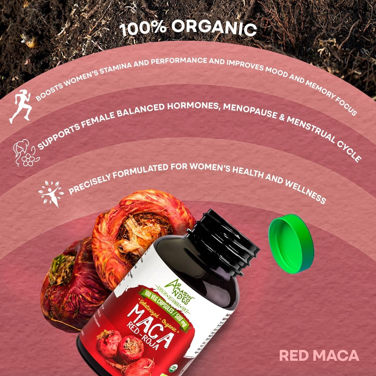 Andes Red Maca Cápsulas - Amazon - Energizante Natural - 1500mg, Vegan