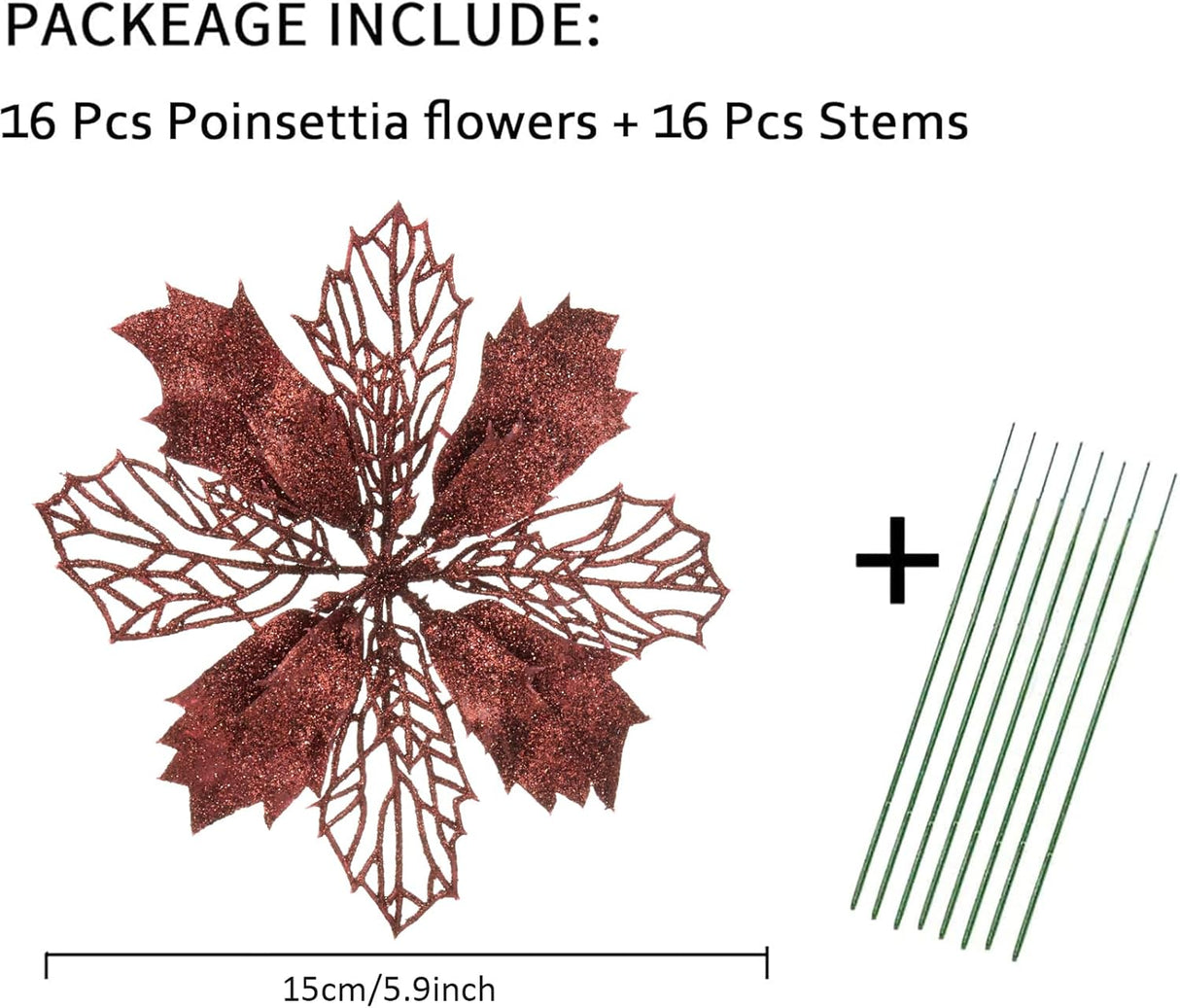Flores Poinsettia Artificial 16 Pcs - Wironlst, Decoración Navidad