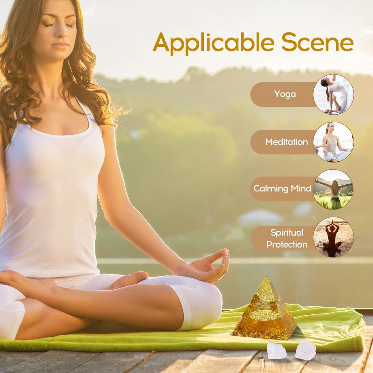 Pirámide de cristales de orgón para energía positiva, piedras