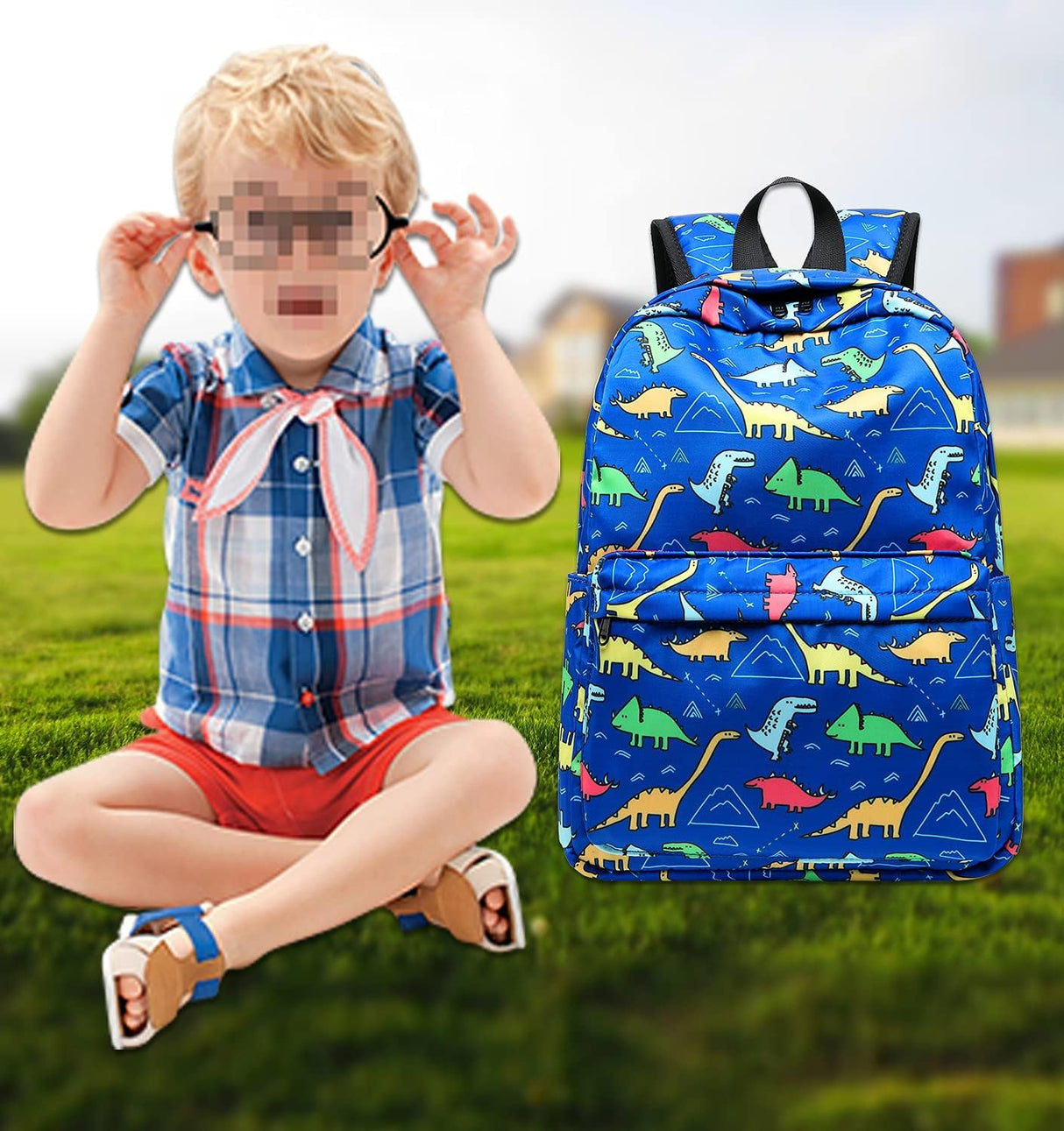 Morral y lonchera escolar con estampados para niños azul