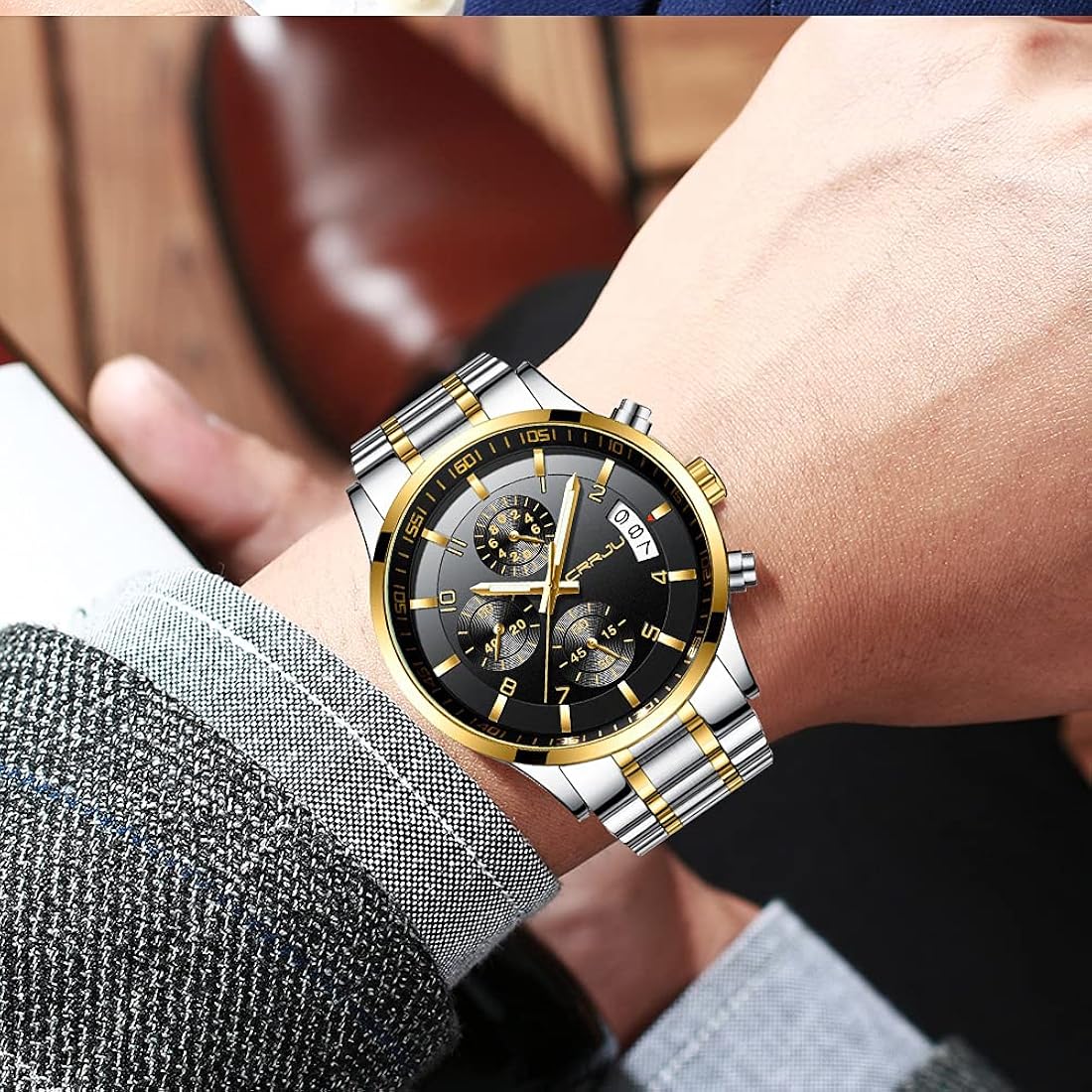 Reloj de pulsera, resistente al agua CJ2214SL-G-BK CRRJU