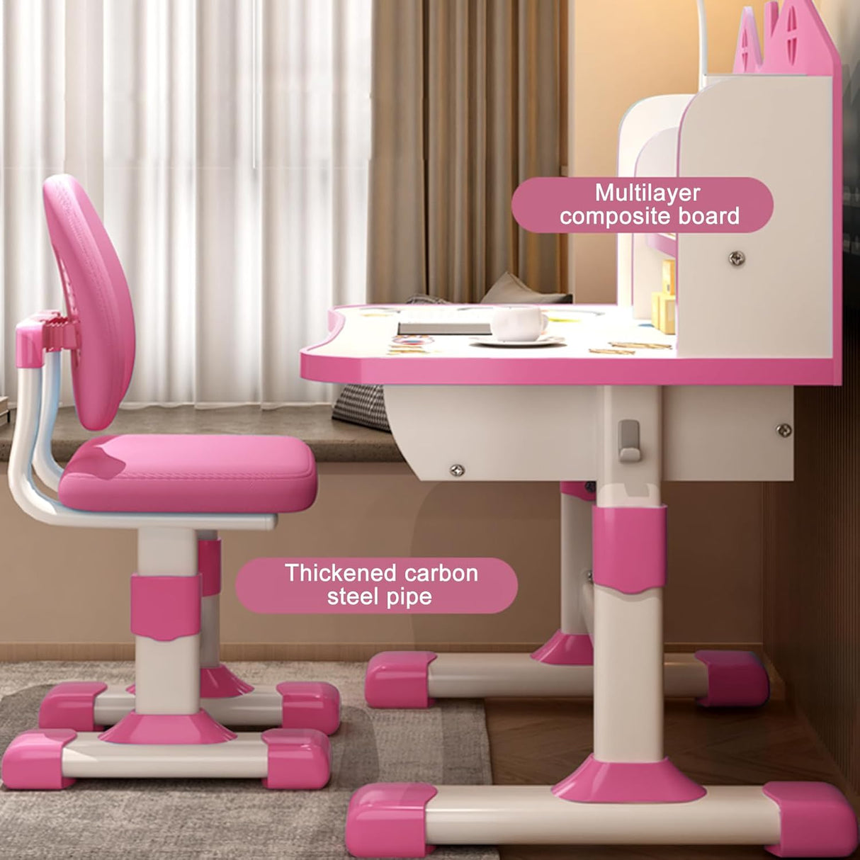 Set Escritorio y Silla Ajustable para Niñas, Ergonómico, con Cajón