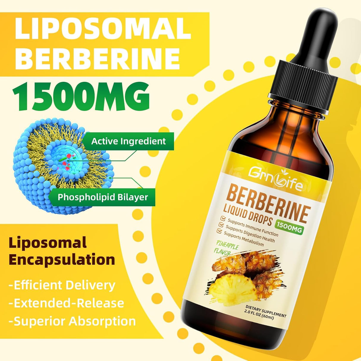 Suplemento de Berberina Orgánica 1500mg con Canela, Melón, 2oz