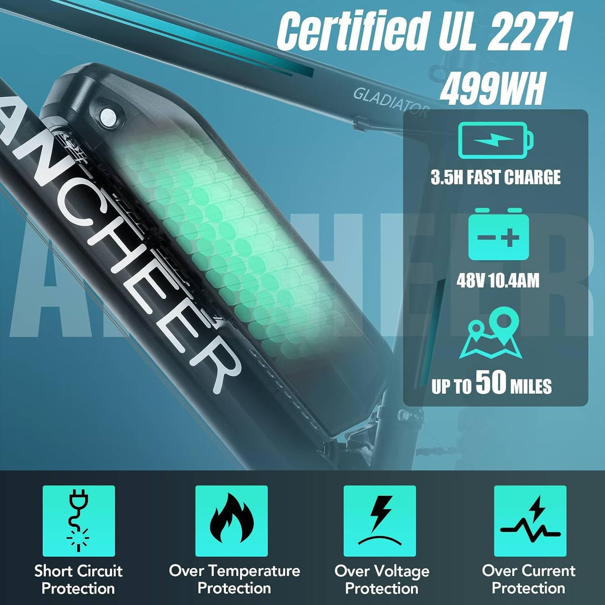 Bicicleta Eléctrica ANCHEER 500W, 21 Velocidades, Gladiator