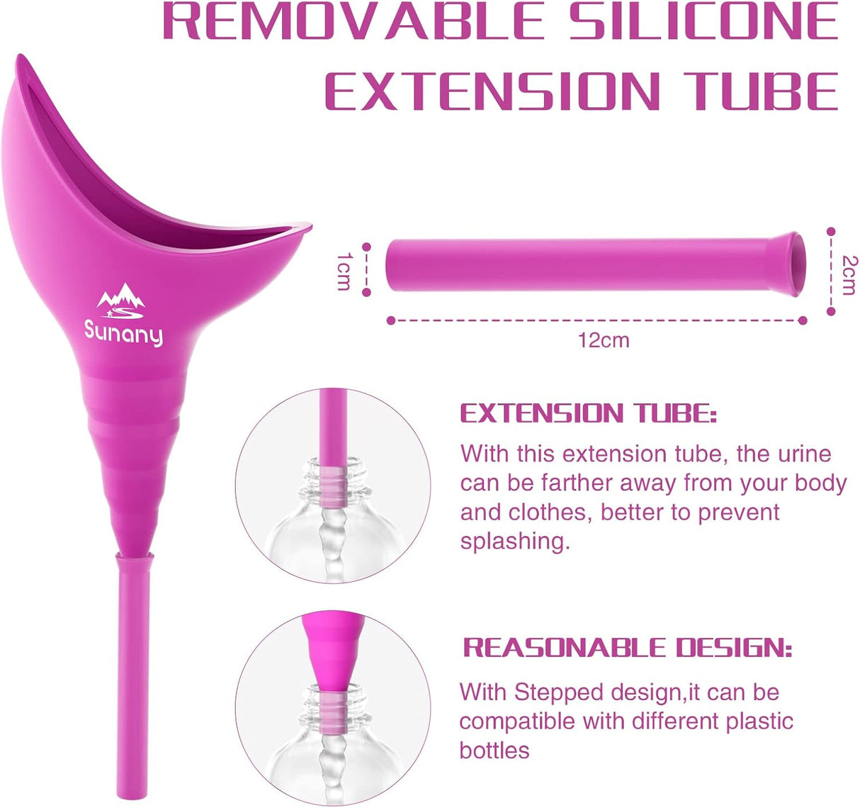 Sunany Urinal Femenino con embudo de silicona, portátil y reutilizable