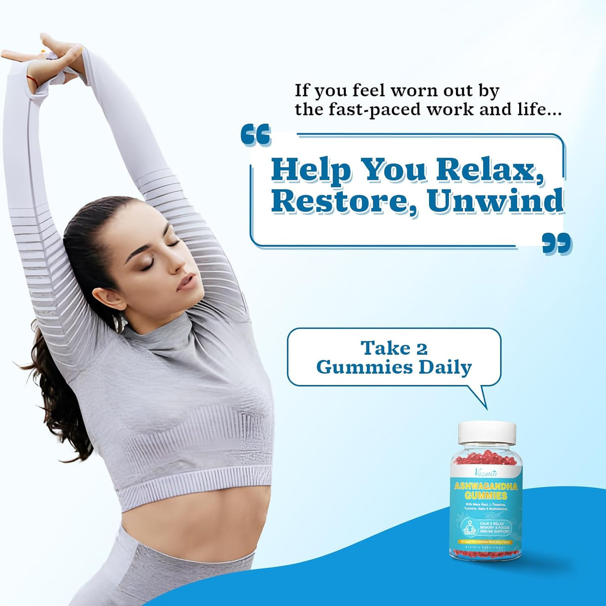 Gomitas de Ashwagandha 3000 mg, apoyo inmune, 120 piezas