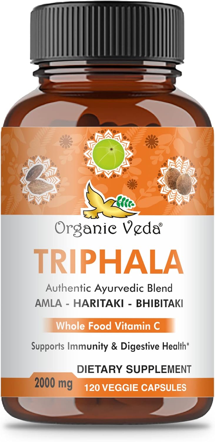 Suplemento Organic Veda Triphala Cápsulas limpieza de colon