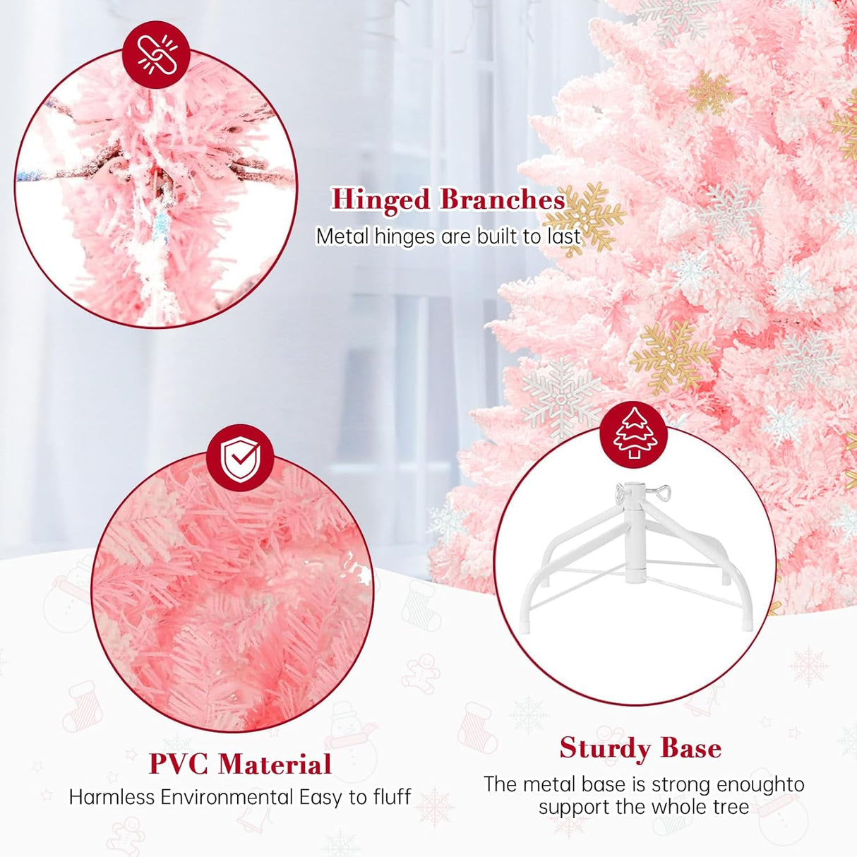 Árbol de Navidad Artificial SUNCROWN 6ft Flocked Premium 1000 Ramas