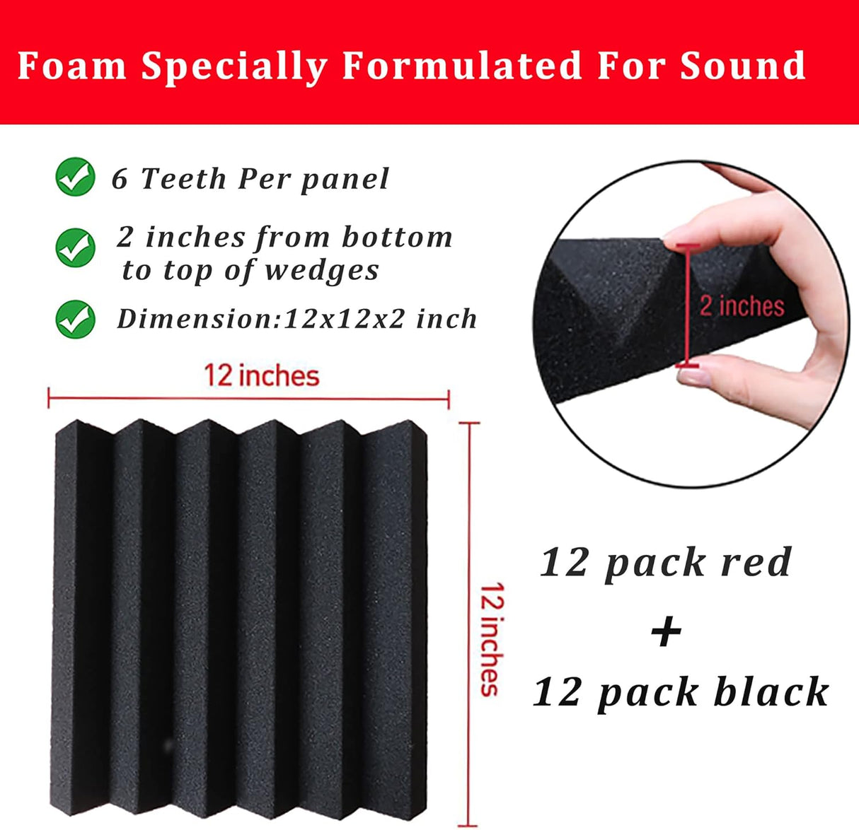 Paneles Acústicos 24 Pck, Espuma Aislante 2x12x12 Modelo 2023