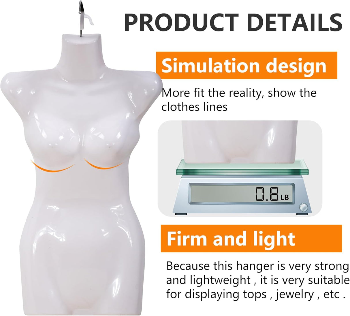 Maniquí Torso 4PCS, para exhibición, 27 pulgadas, con gancho.