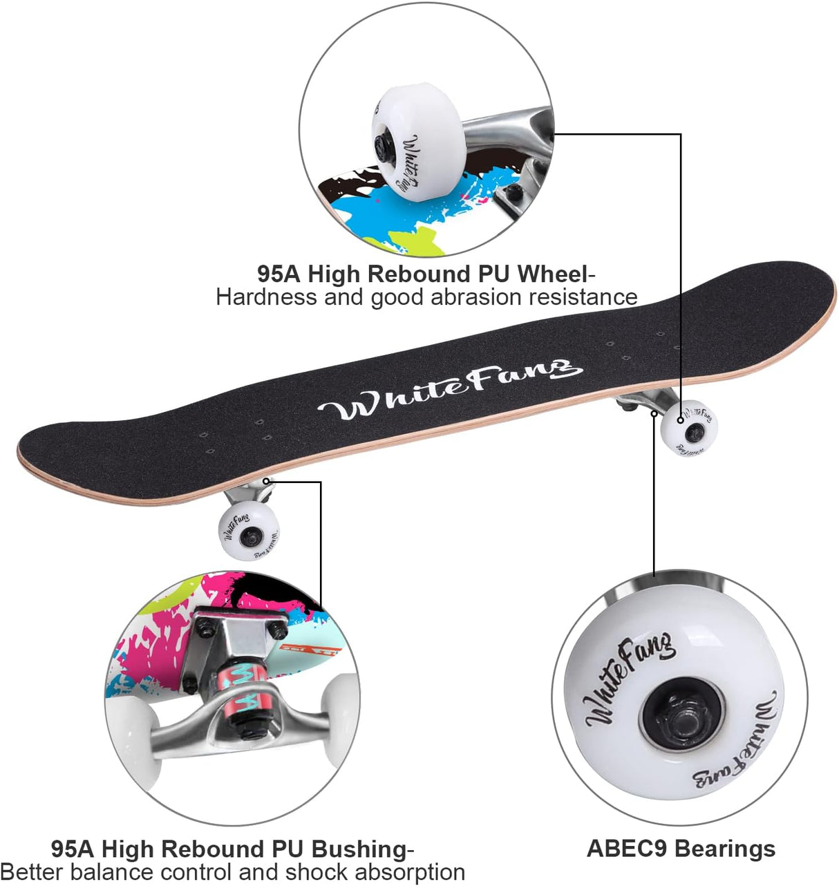 Skateboard Completo 31"x7.88", 7 Capas, Doble Kick, Principiantes