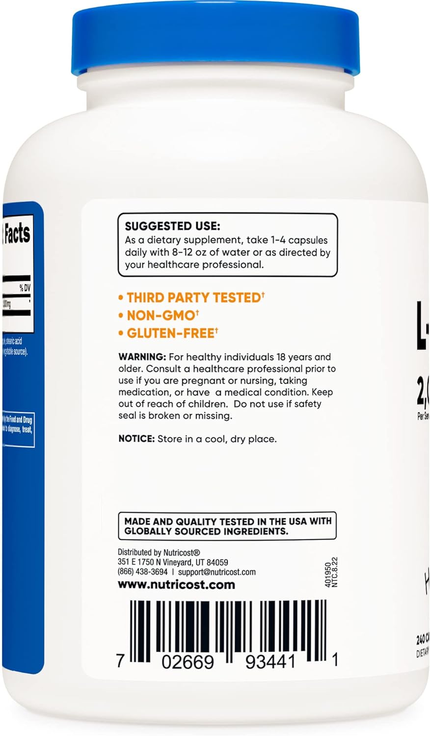 Suplemento Nutricost L-isoleucina 2000mg por porción 240 cáp
