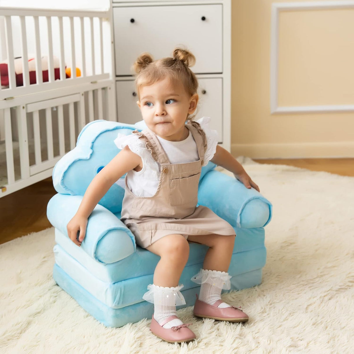 Silla plegable convertible en cama para niña pequeñas, Azul