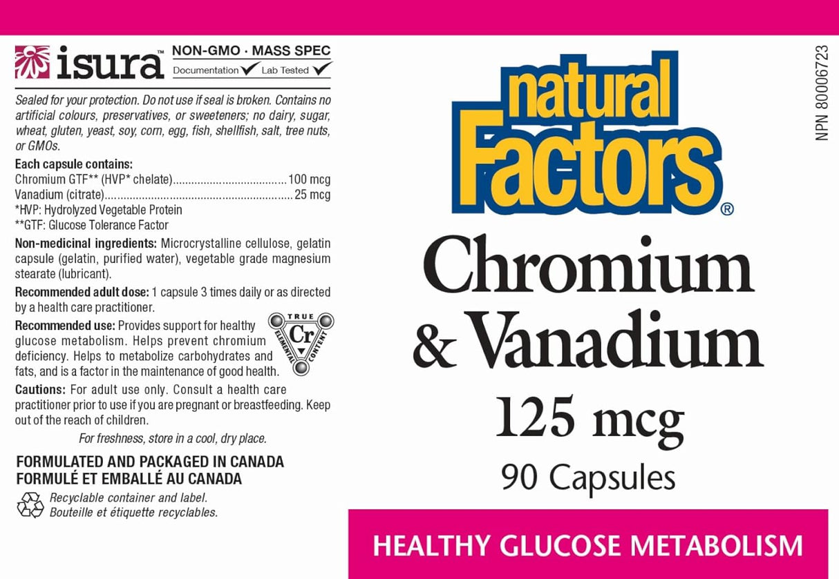 Suplemento cromo y vanadio 125 mcg apoya el metabolismo