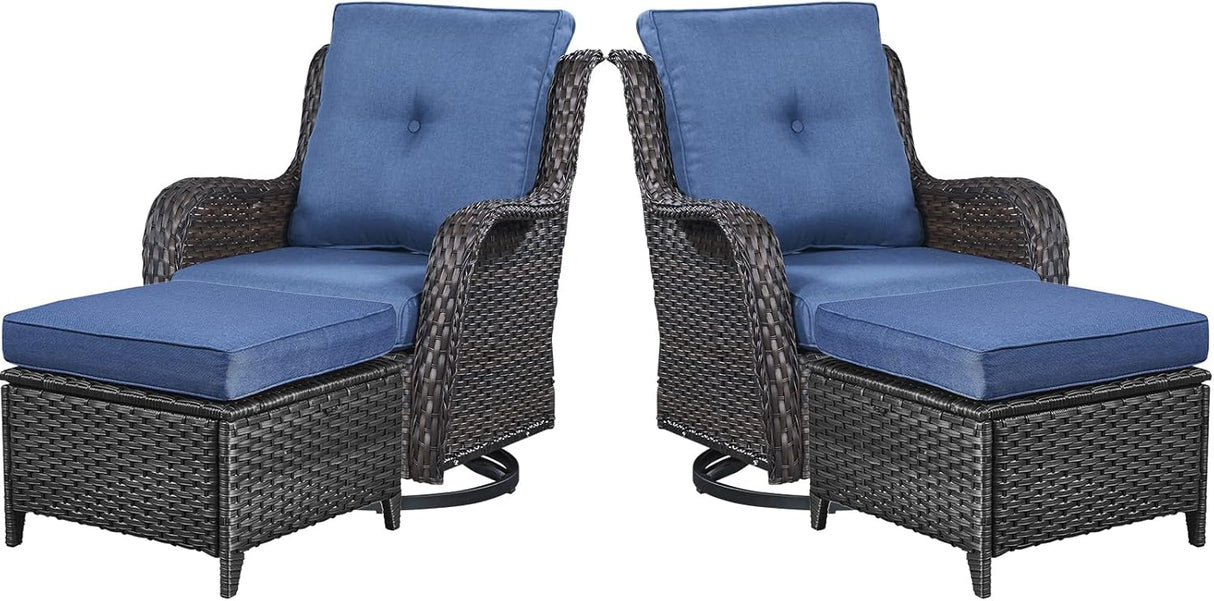 Belord Juego de muebles de patio de 4 piezas, silla giratoria de mimbre para patio con otomanas, juego de muebles de exterior para porche exterior, terraza, balcón, jardín