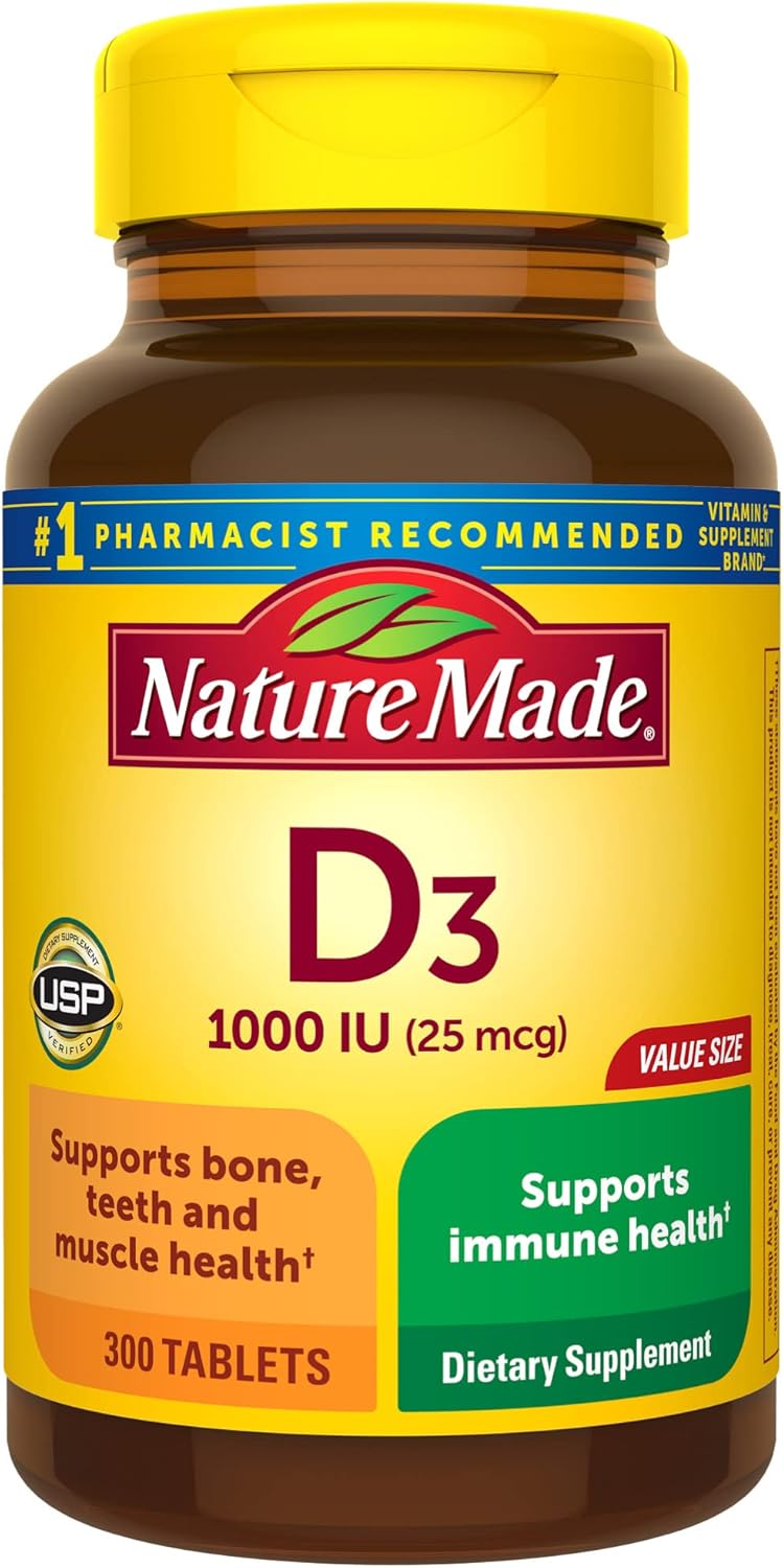 Suplemento de Vitamina D3 1000 IU Nature Made, 300 Tablets