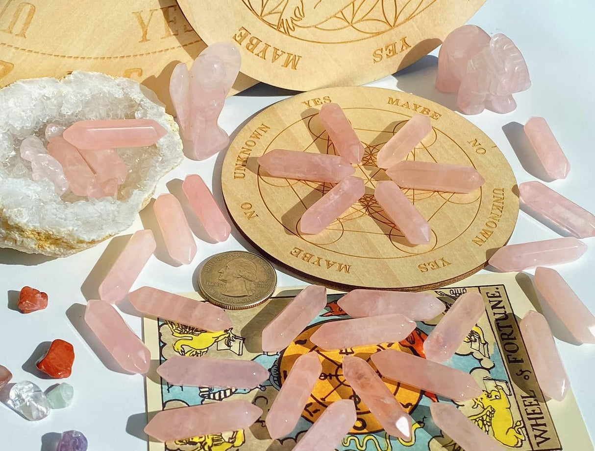 Juego de Cristales de Cuarzo Rosa para Meditación y Reiki