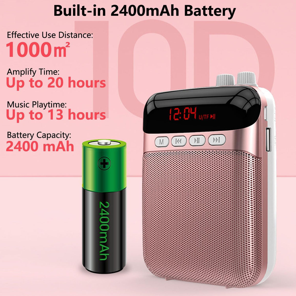 Amplificador de Voz Portátil para Profesores, 2400mAh, Recargable