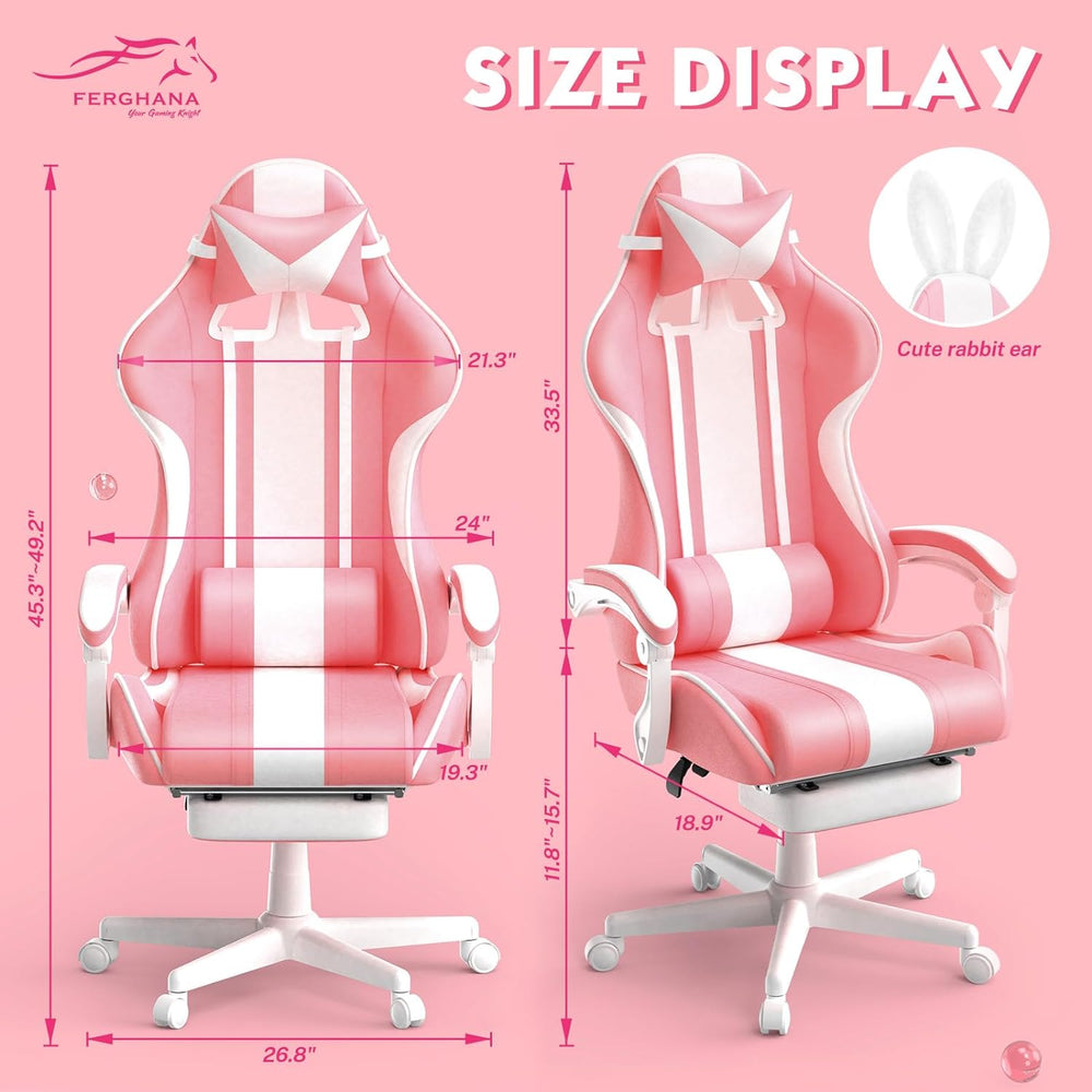 Silla Gamer Kawaii rosa con orejas de conejo Ferghana