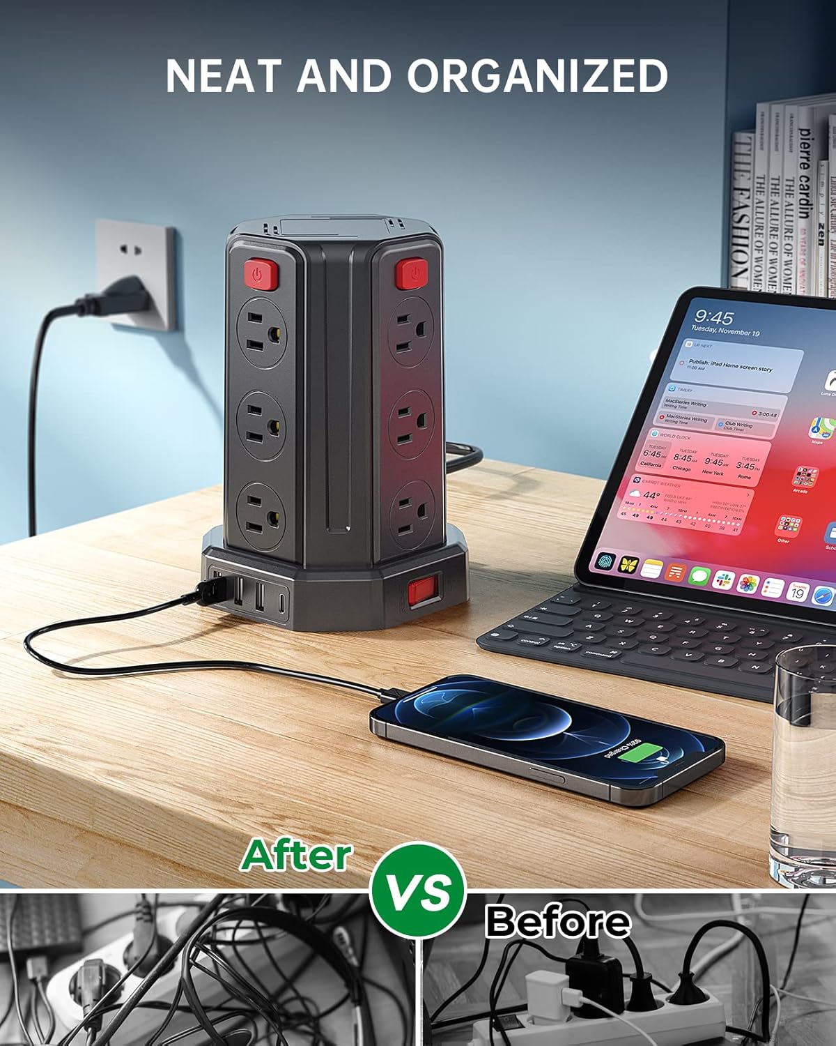 Regleta de protección contra sobretensiones con forma de torre