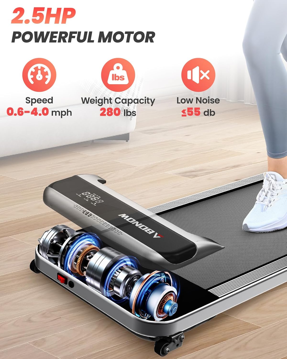 Caminadora Bajo Escritorio, 2.5HP, Control Remoto, 280 Lbs