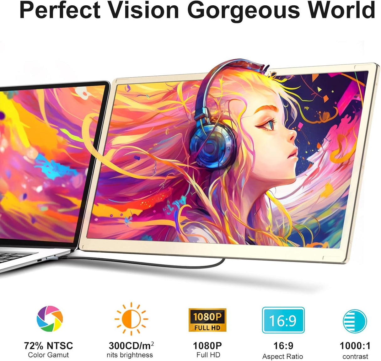 Monitor Portátil 15.6 FHD 1080P USB-C, Extensor de Pantalla