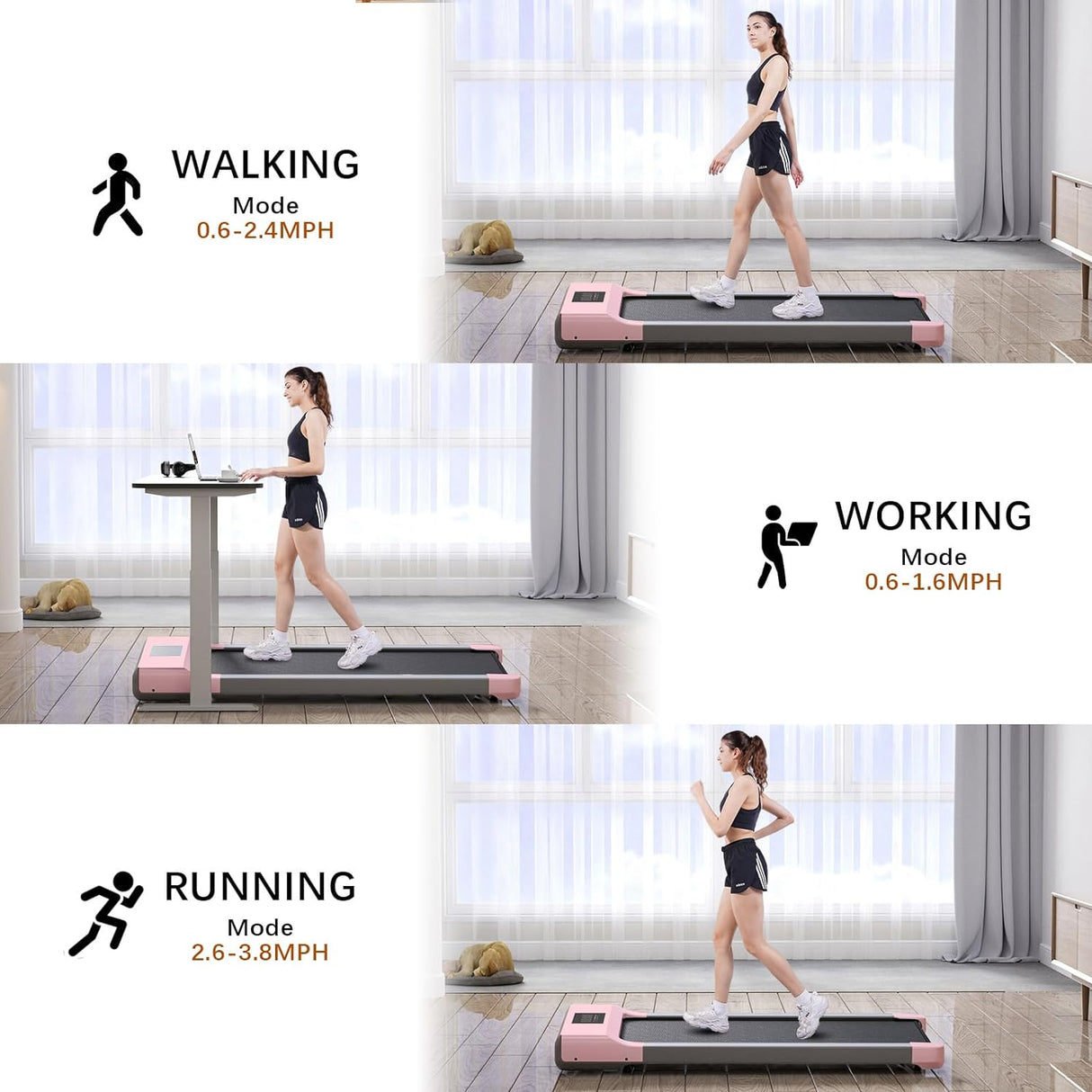 Caminadora SupeRun 3 en 1, Treadmill Portátil, 300 Lbs