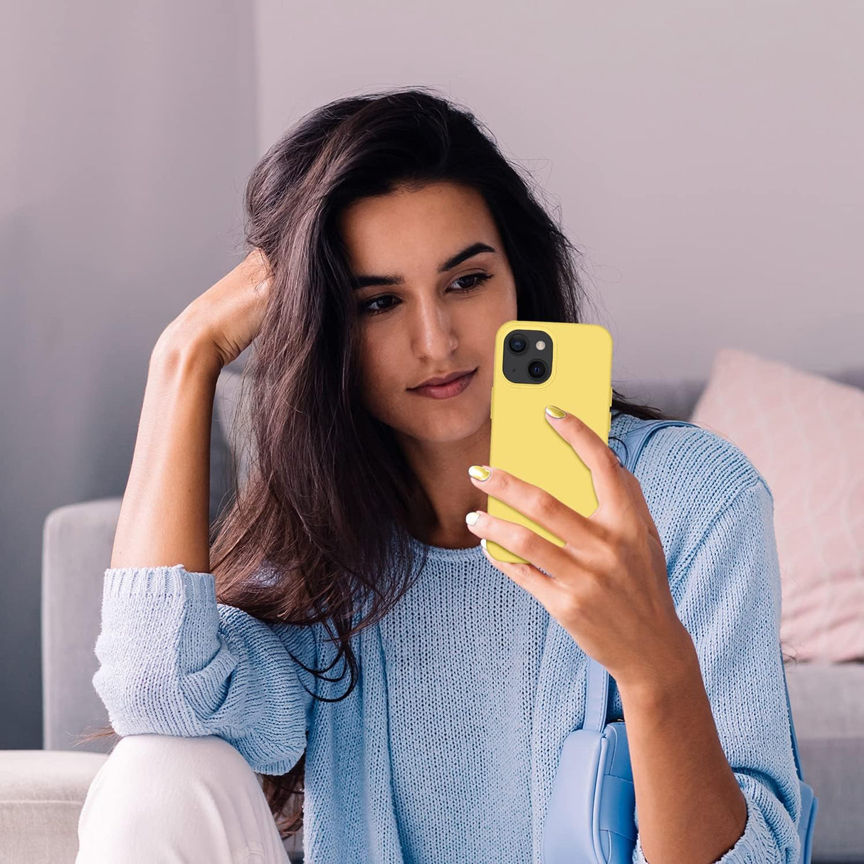 Cordking - Funda para iPhone 13, ultradelgada, de silicona, funda protectora a prueba de golpes con forro de microfibra antiarañazos, 6.1 pulgadas, amarillo