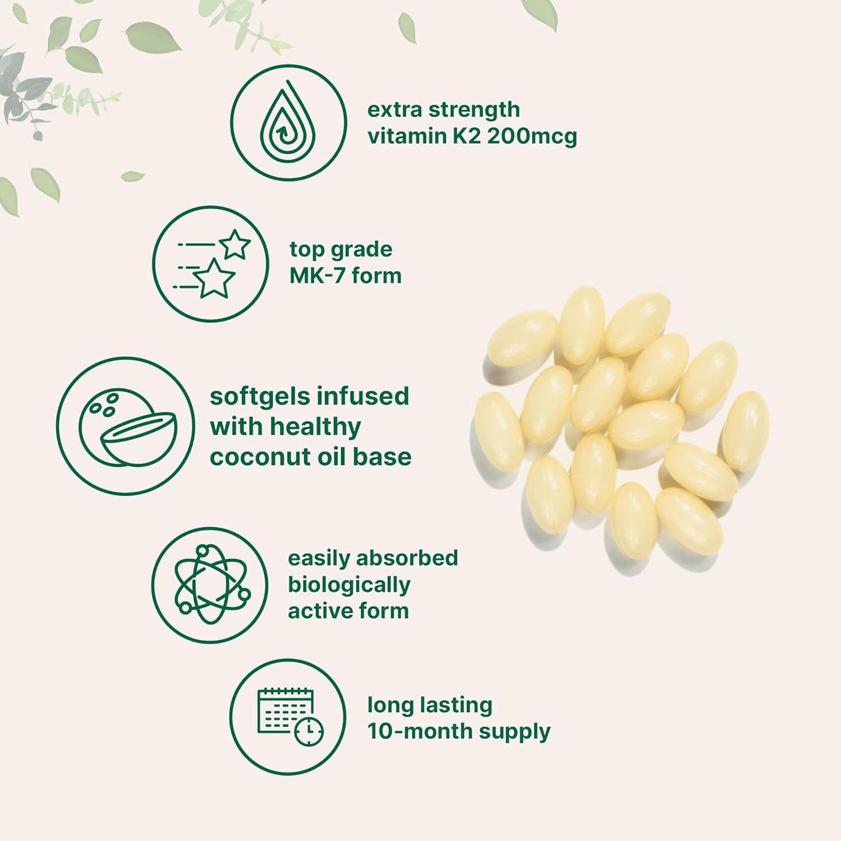 Micro Ingredients K2 MK-7 Suplemento, 200 mcg, 300 cápsulas